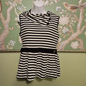 Monteau Black Ivory Stripe Knit  Top Sz L